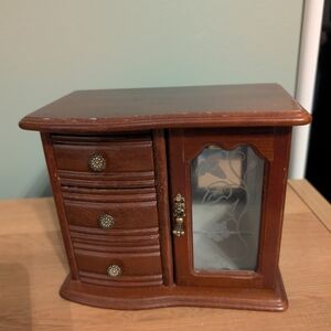Elegant Wooden Jewelry Organizer with Glass Door Vintage Clean!!!!